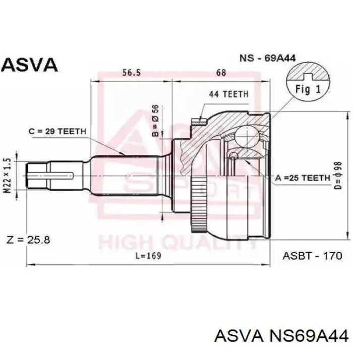 NS69A44 Asva junta homocinética exterior delantera