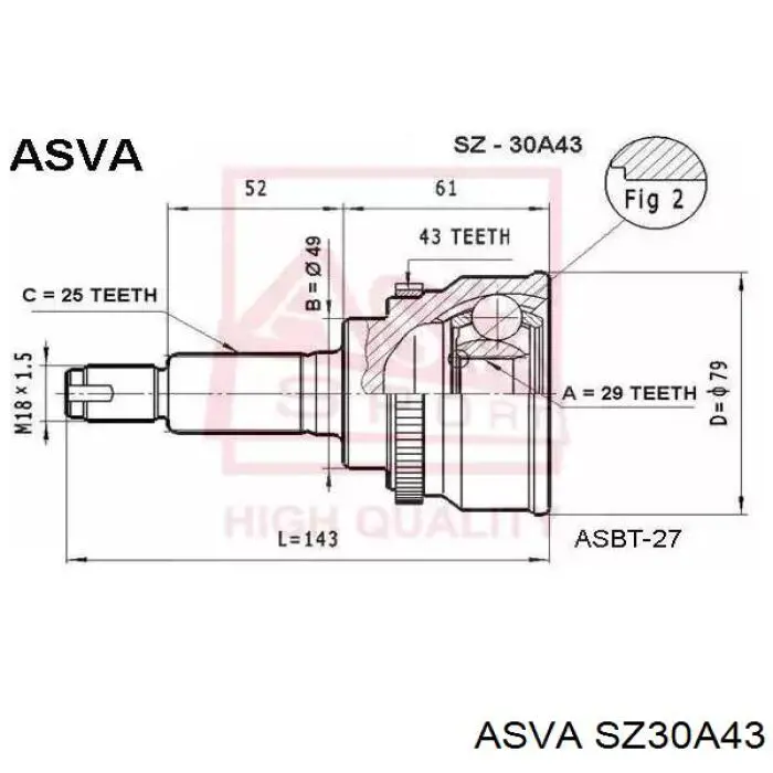 SZ30A43 Asva junta homocinética exterior delantera