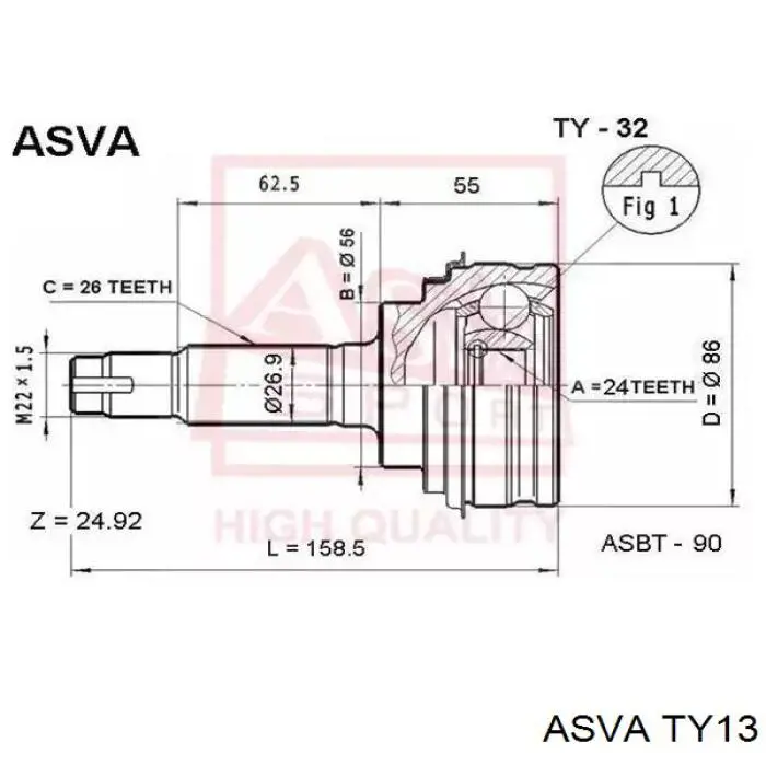 TY13 Asva junta homocinética exterior delantera