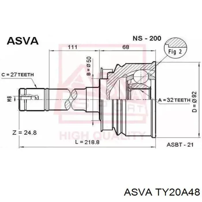 TY20A48 Asva junta homocinética exterior delantera