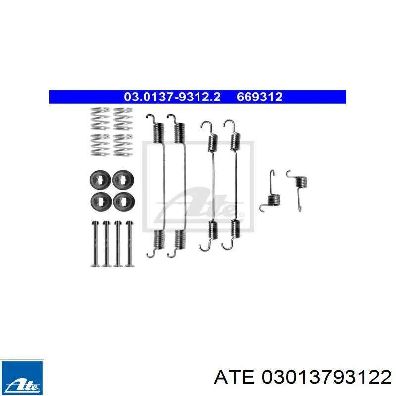 03.0137-9312.2 ATE kit de montaje, zapatas de freno traseras