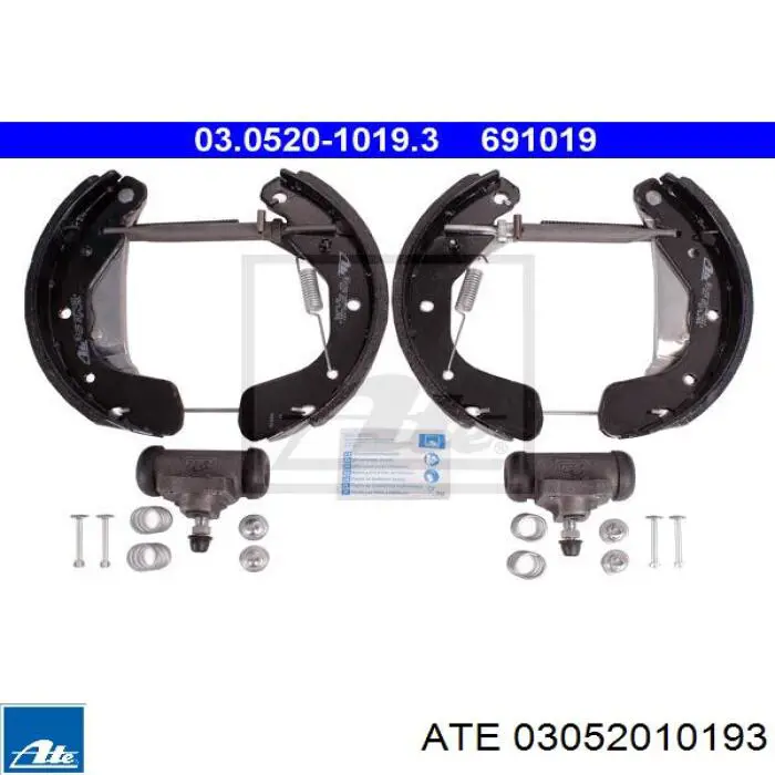 03.0520-1019.3 ATE juego de zapatas de frenos de tambor, con cilindros, completo