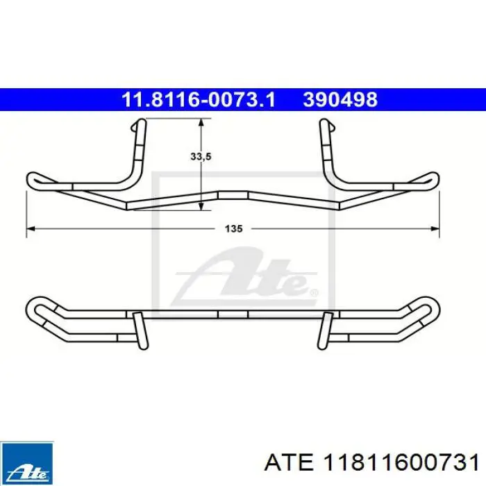 11.8116-0073.1 ATE conjunto de muelles almohadilla discos traseros