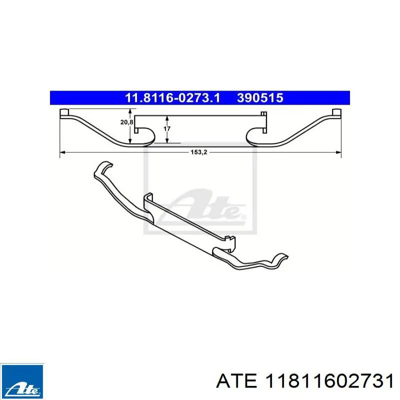 11.8116-0273.1 ATE conjunto de muelles almohadilla discos delanteros