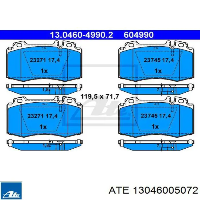 13.0460-0507.2 ATE conjunto de muelles almohadilla discos traseros