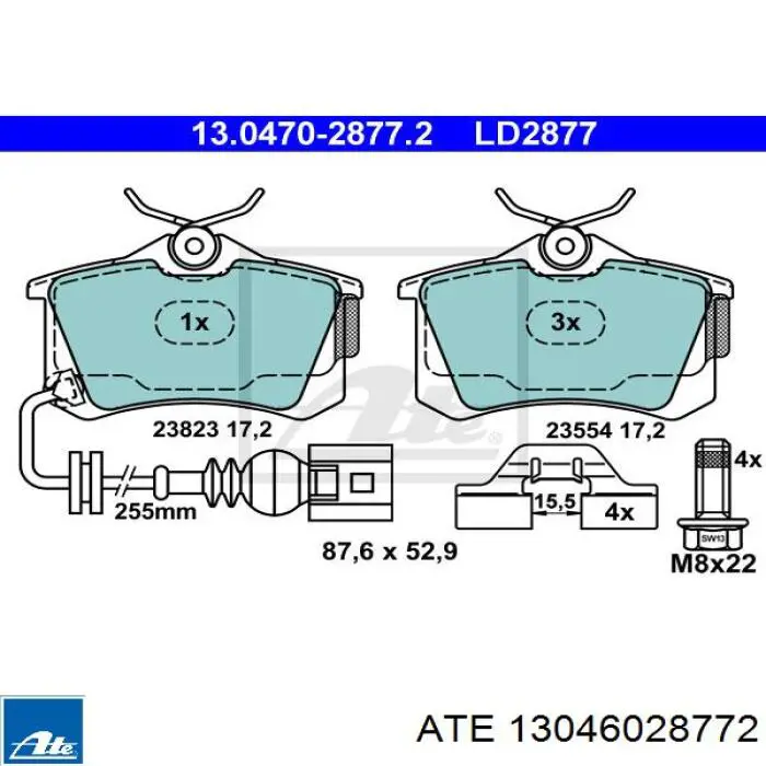 13046028772 ATE pastillas de freno traseras