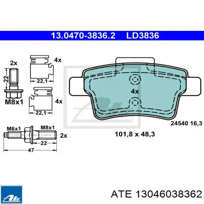 13.0460-3836.2 ATE pastillas de freno traseras