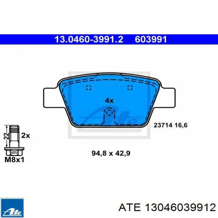 13.0460-3991.2 ATE pastillas de freno traseras