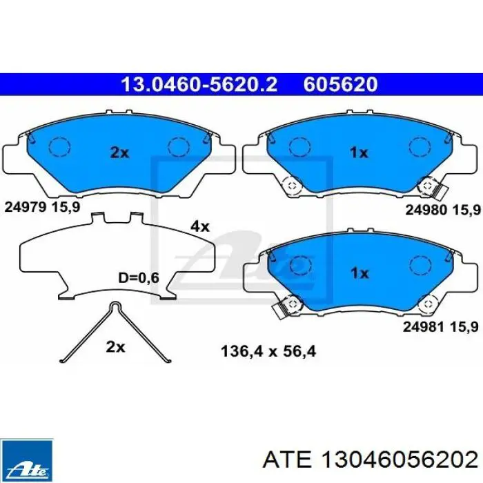 13.0460-5620.2 ATE pastillas de freno delanteras