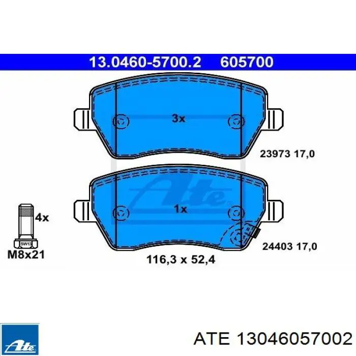 13.0460-5700.2 ATE pastillas de freno delanteras