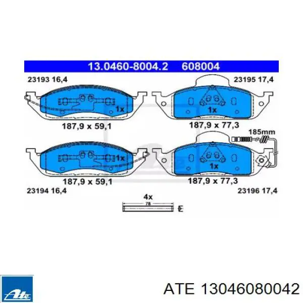 13.0460-8004.2 ATE pastillas de freno delanteras