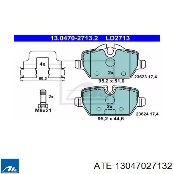 13.0470-2713.2 ATE pastillas de freno traseras