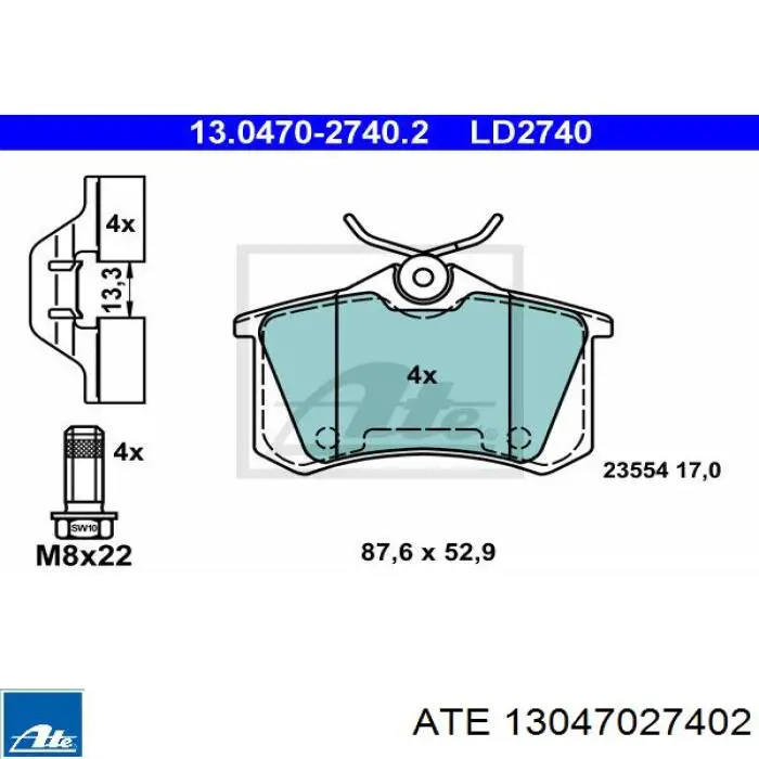 13047027402 ATE pastillas de freno traseras