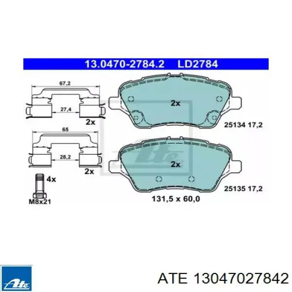 13.0470-2784.2 ATE pastillas de freno delanteras