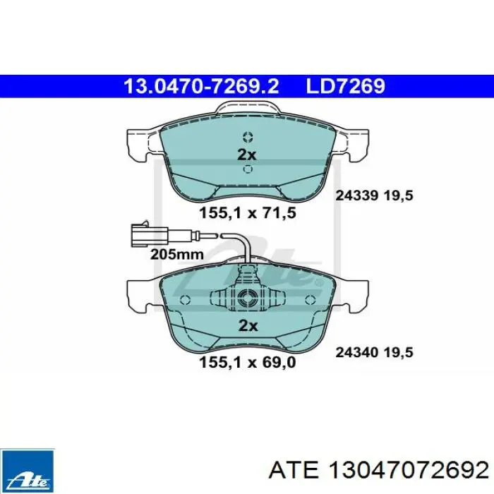 13.0470-7269.2 ATE pastillas de freno delanteras