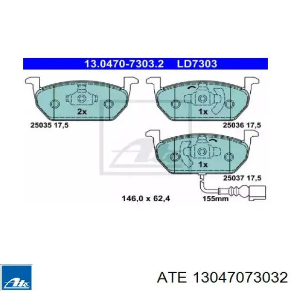 13.0470-7303.2 ATE pastillas de freno delanteras