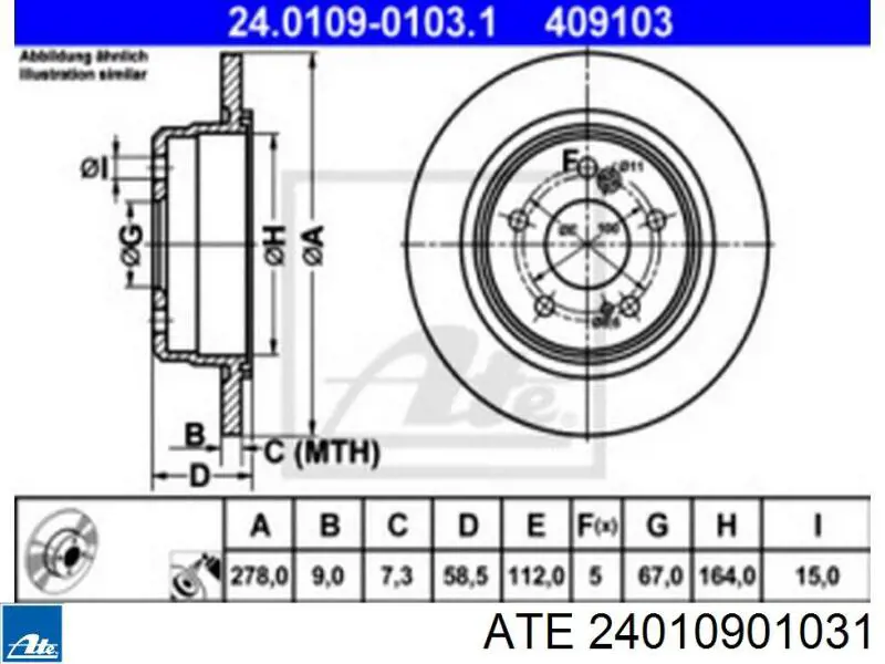 24.0109-0103.1 ATE disco de freno trasero