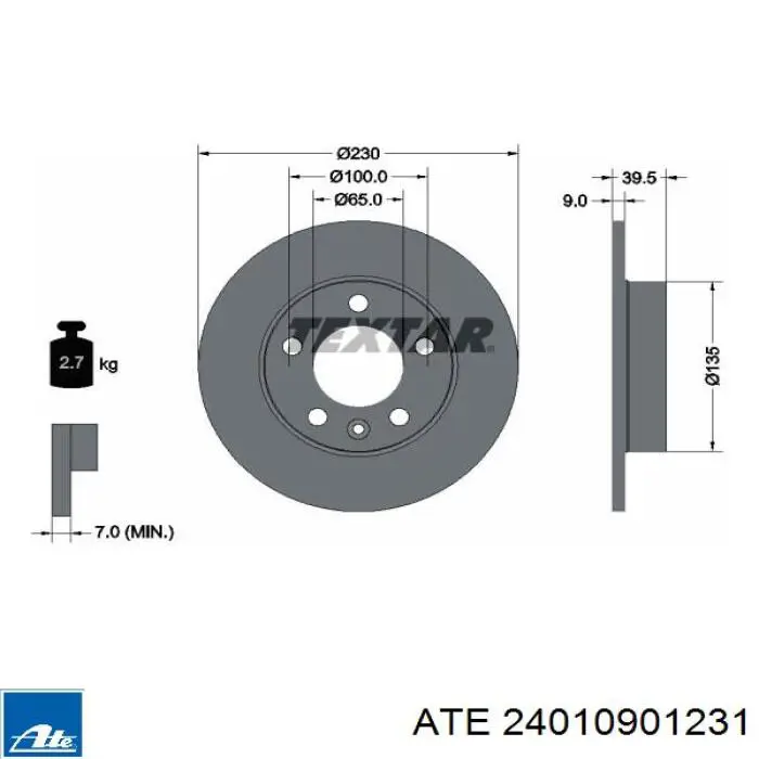Comprar 24010901231 ATE Disco de freno trasero