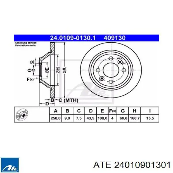 24.0109-0130.1 ATE disco de freno trasero