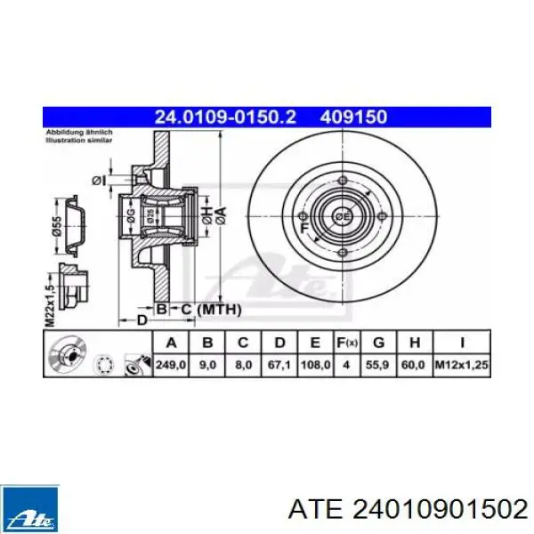 Disco de freno trasero ATE 24010901502 precio, desde 76,62 EUR