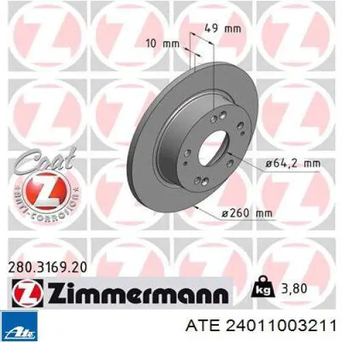 Disco de freno trasero ATE 24011003211 precio, desde 33,38 EUR