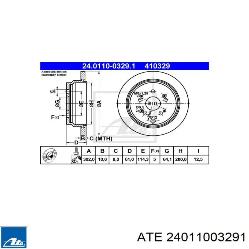 Disco de freno trasero ATE 24011003291 precio, desde 43,35 EUR