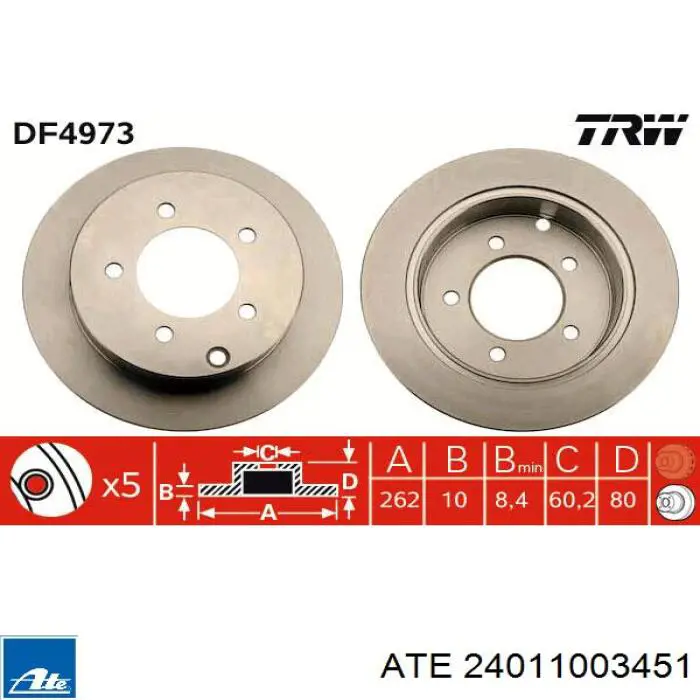 Disco de freno trasero ATE 24011003451 precio, desde 44,85 EUR