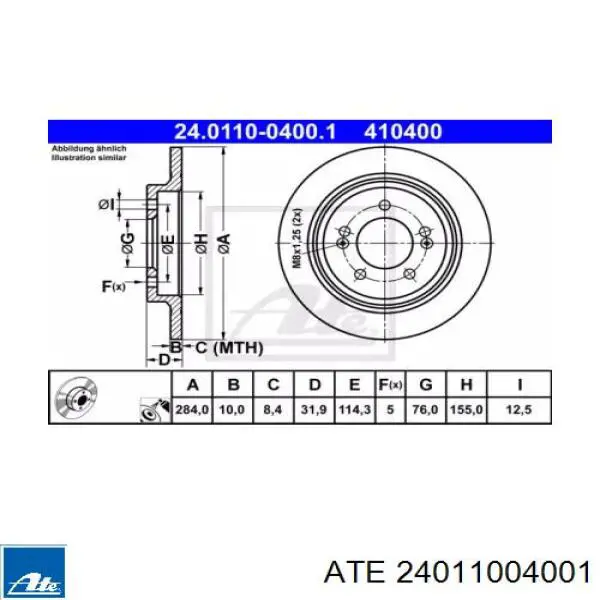 24.0110-0400.1 ATE disco de freno trasero