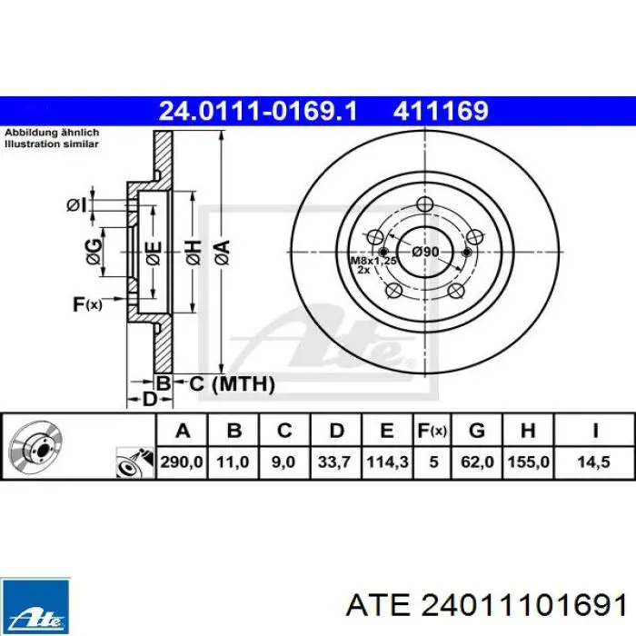 24.0111-0169.1 ATE disco de freno trasero