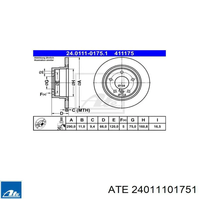 24.0111-0175.1 ATE disco de freno trasero