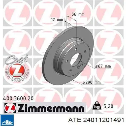 Comprar 24011201491 ATE Disco de freno trasero