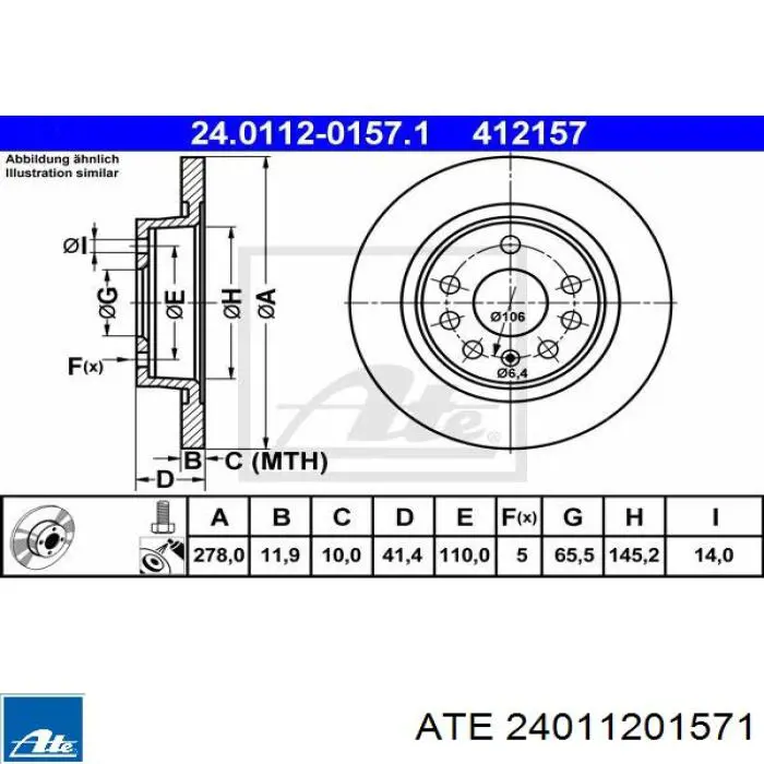 24.0112-0157.1 ATE disco de freno trasero