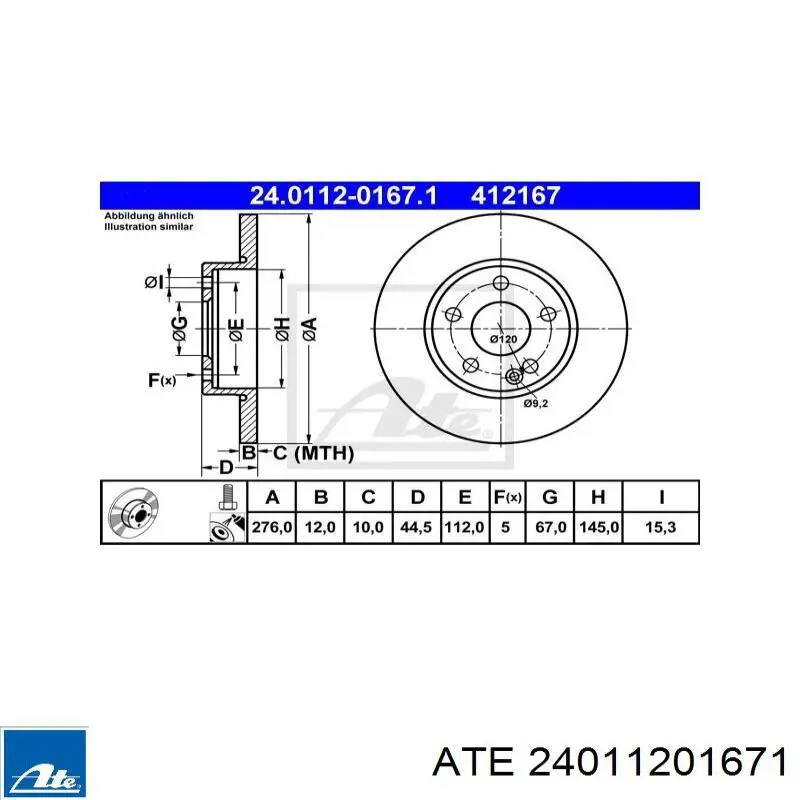 24.0112-0167.1 ATE freno de disco delantero
