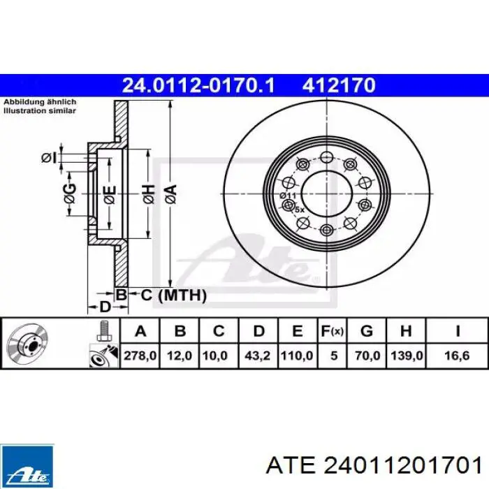 24011201701 ATE Freno de disco trasero