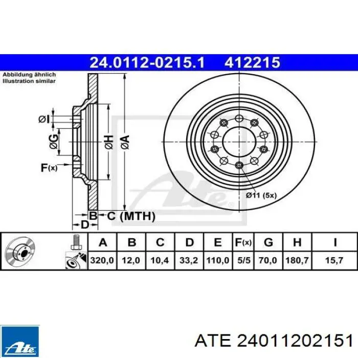 24.0112-0215.1 ATE disco de freno trasero