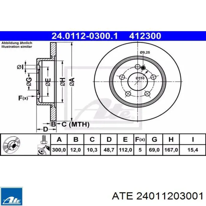 24.0112-0300.1 ATE disco de freno trasero