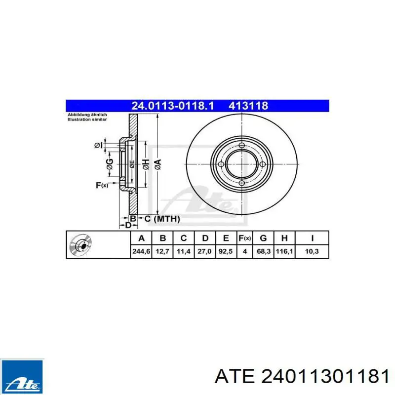 24.0113-0118.1 ATE freno de disco delantero