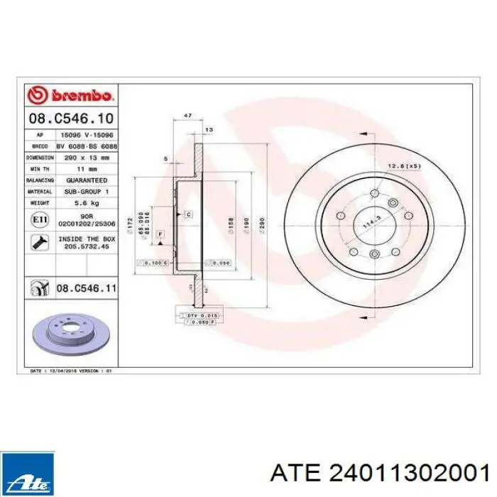 24.0113-0200.1 ATE disco de freno trasero