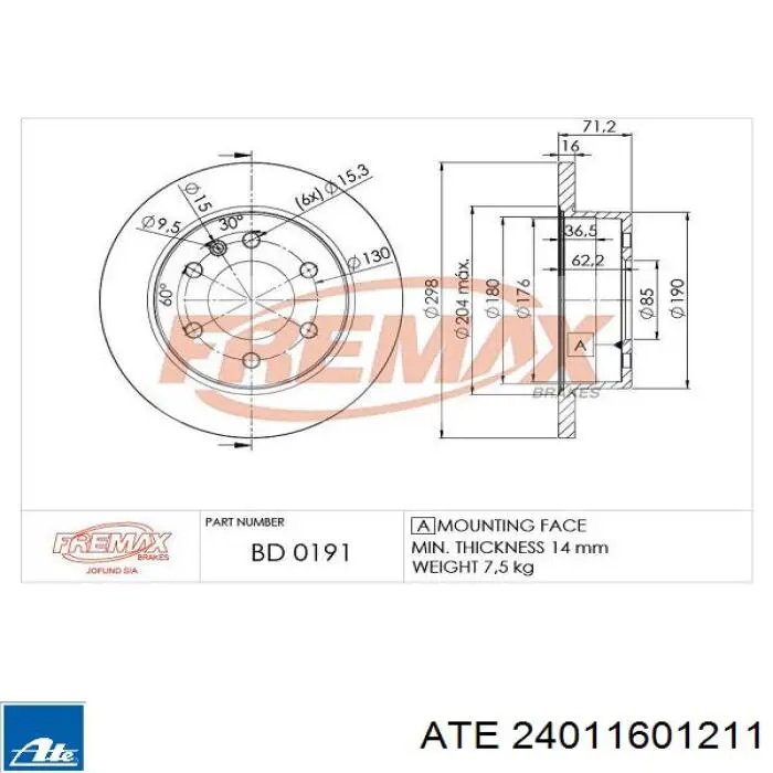 Comprar 24011601211 ATE Disco de freno trasero