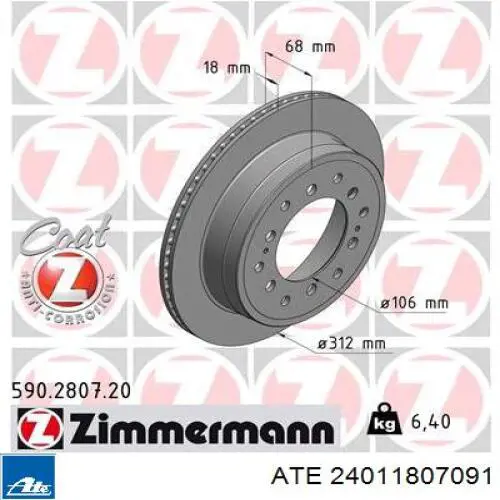 Disco de freno trasero ATE 24011807091 precio, desde 46,46 EUR