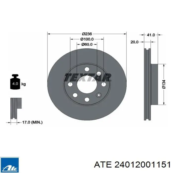 Freno de disco delantero Opel Astra 51, 52, F35, M35