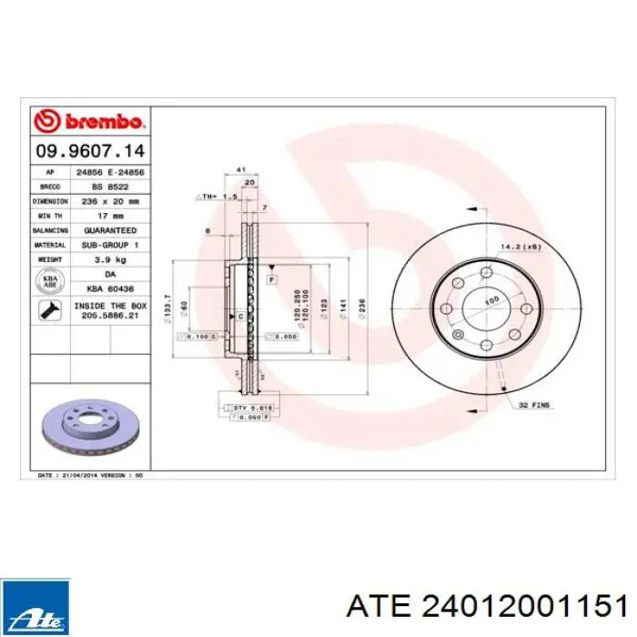 Freno de disco delantero Opel Astra 51, 52, F35, M35