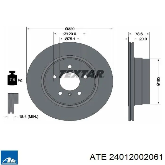 Disco de freno trasero ATE 24012002061 precio, desde 57,97 EUR