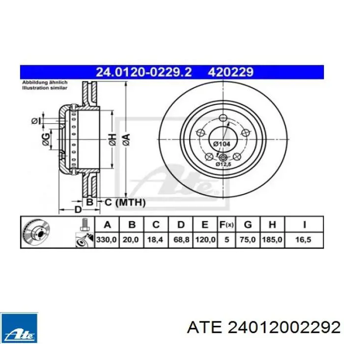 24.0120-0229.2 ATE disco de freno trasero