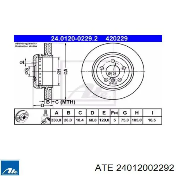 Disco de freno trasero 24012002292 ATE