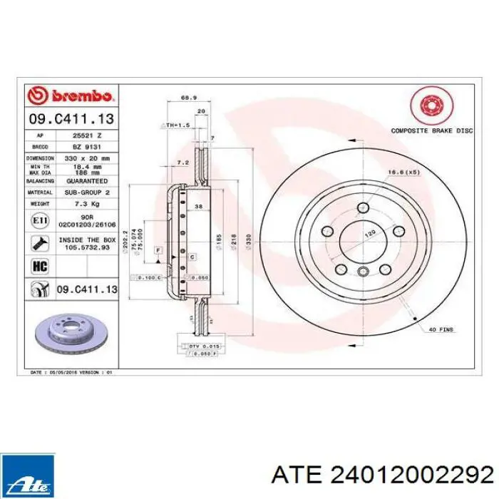 Disco de freno trasero ATE 24012002292 precio, desde 89,62 EUR