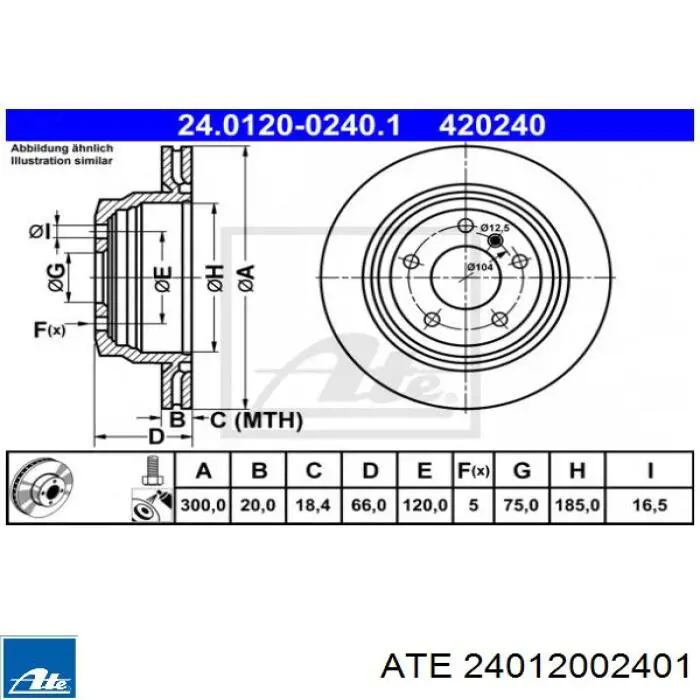 Comprar 24012002401 ATE Disco de freno trasero