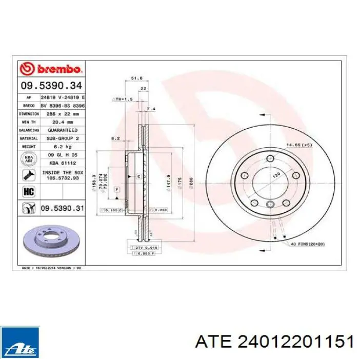 Frenos delanteros ATE 24012201151 precio, desde 36,78 EUR