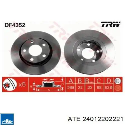 24.0122-0222.1 ATE disco de freno trasero