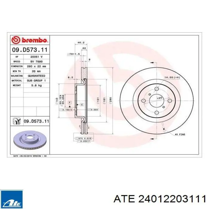 Comprar 24012203111 ATE Freno de disco delantero